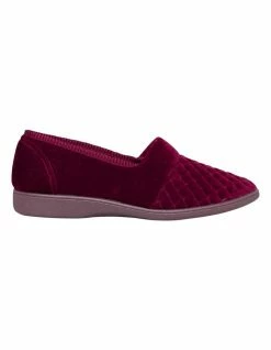 Grosby Marcy Wine Quilted Velour Slip-on Slipper
